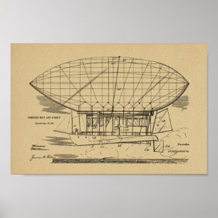 Kunsttekening van het Boat Airship-ballon van 1912 Poster