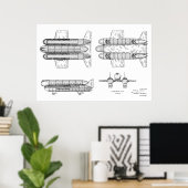 Kunsttekening van het vliegtuig van 1950 Kunstschi Poster (Thuiskantoor)