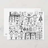 Kunsttekening van kind Folk Briefkaart (Voorkant / Achterkant)