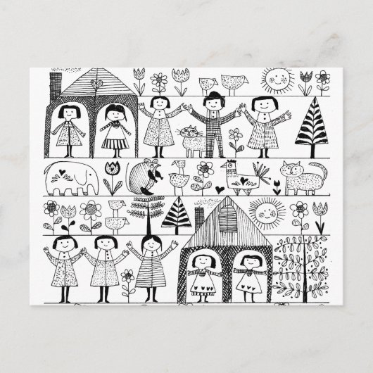 Kunsttekening van kind Folk Briefkaart (Voorkant)