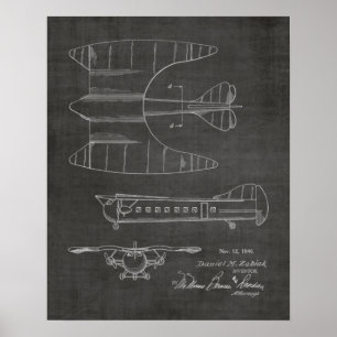 Kunsttekening van vliegtuigpatenten voor passagier poster
