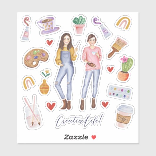 Kunsttoverkunst met een leuk creatief leven illust sticker (Vel)