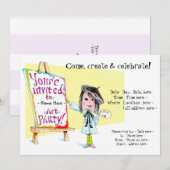 Kunstverjaardagsfeest Uitnodigingen voor meisjes (Voorkant / Achterkant)