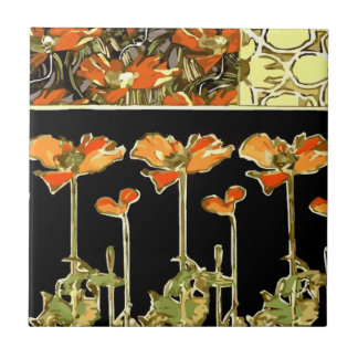 Kunstversieringen (oranje bloemen) Alphonse Mucha  Tegeltje