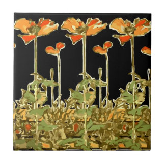 Kunstversieringen (oranje bloemen) Alphonse Mucha Tegeltje