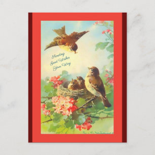  kunstvogels en bloemen, Hallo, goede wensen Briefkaart
