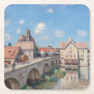 Kunstwerk Alfred Sisley - Le Pont de Moret Vierkante Kartonnen Onderzetter