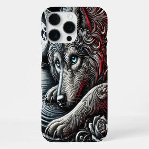 Kunstwerk 'Blauwe-Oog Wolf Nacht' iPhone 16 Pro Max Hoesje