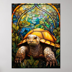 Kunstwerk in glas-in-loodstijl van een schildpad i poster