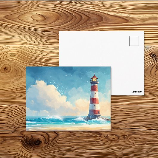 Kunstwerk in waterverf van kustvuurtorenstrand briefkaart