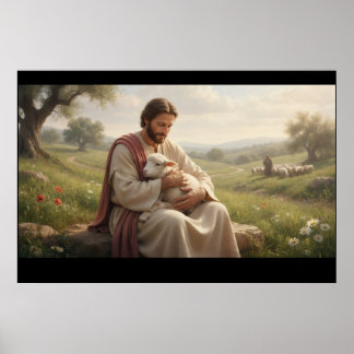 Kunstwerk Jezus met een lam | De Goede Herder Poster