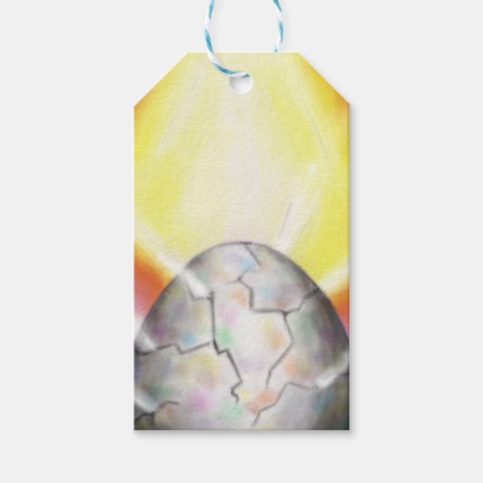 kunstwerk licht dat uit het grote eitje van het oo cadeaulabel (Voorkant)