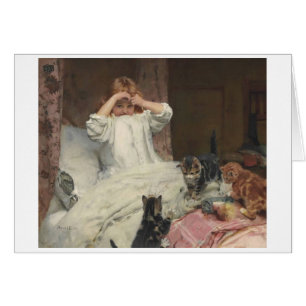  kunstwerk - meisje en haar kinderen in bed,