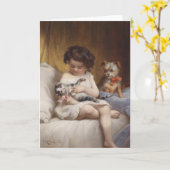  kunstwerk - Meisje met haar kitten en puppy, Kaart (Gele Bloem)
