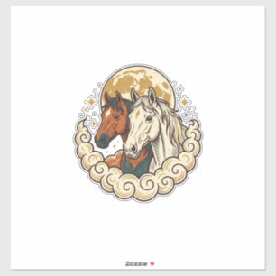 Kunstwerk met antieke gravure kosmische paarden ma sticker