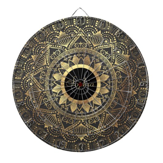 Kunstwerk met goudmandala dartbord (Voorkant)