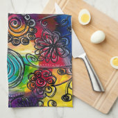 Kunstwerk met kleurrijke bloem theedoek (Quarter Fold)