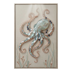 Kunstwerk met octopus aan de kust perfect poster