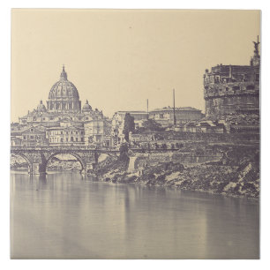 Kunstwerk met vintage afbeelding van Rome, Tiber e Tegeltje