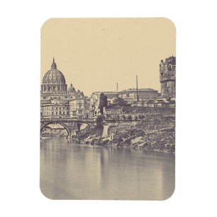 Kunstwerk met vintage Rome Tiber-kasteel en Vatica Magneet