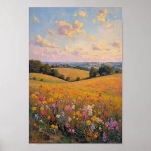 Kunstwerk met wilde bloemen op de boerderij in vin poster