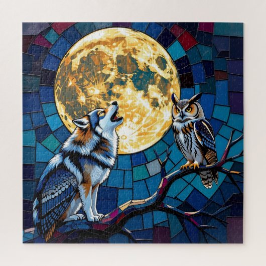 Kunstwerk mozaïek van wolf en uil legpuzzel (Verticaal)
