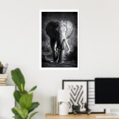 Kunstwerk olifant minimalistisch zwart & wit poster (Thuiskantoor)