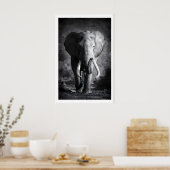Kunstwerk olifant minimalistisch zwart & wit poster (Keuken)