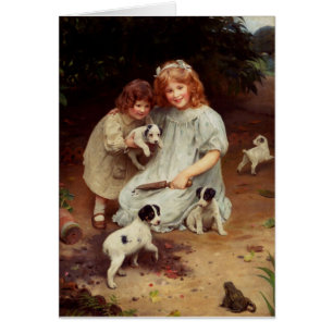 Kunstwerk - Puppies en een Bullfrog,