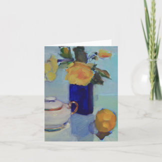 Kunstwerk van gele rozen en citroen kaart