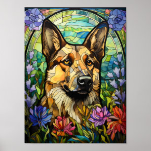 Kunstwerk van glas-in-lood met Duitse Herdershond Poster