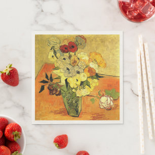 Kunstwerk van Van Gogh, Japanse vaas met rozen, Servet