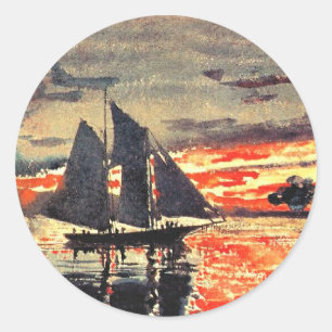 Kunstwerk van Winslow Homer, Sunset Fires, Ronde Sticker