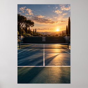 Kunstwerk voor tennisbaanmuur bij zonsondergang – poster