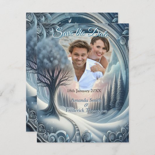 Kunstwinterscène en sneeuw- en ijskristallen vastl aankondiging (Voorkant / Achterkant)