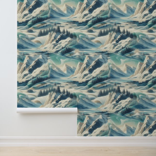 Kunstwinterscène en sneeuw- en ijskristallen vastl behang (Applicatie)