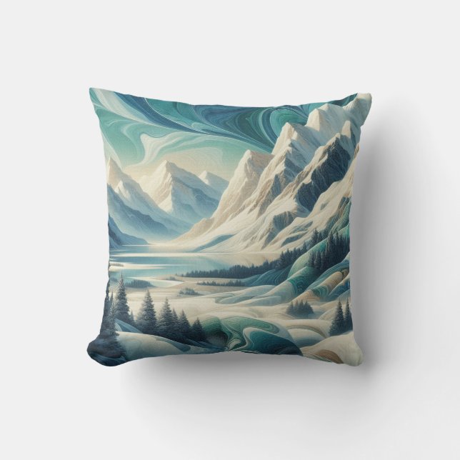 Kunstwinterscène en sneeuw- en ijskristallen vastl kussen (Voorkant)