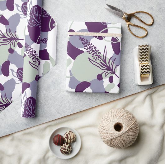 Kunstzinnig Bloem Abstract | Marineblauw en Roze R Cadeaupapier