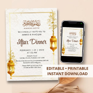 Kunstzinnig gouden bloemmotief Ramadan Iftar-diner Kaart