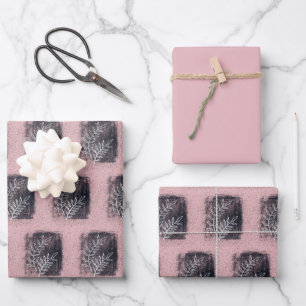 Kunstzinnig Roze Witte Tak Familie Kerstmis Inpakpapier Vel