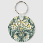 Kunstzinnige Art Nouveau Narcissen Bloemen Sleutelhanger (Voorkant)