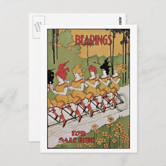Kunstzinnige Art Nouveau Omslag, Tandemfiets Briefkaart (Voorkant / Achterkant)