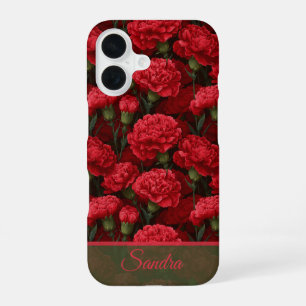 Kunstzinnige Kerst Geschenk Anjer Bloem Naam iPhone 16 Hoesje