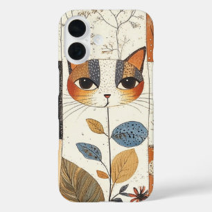 Kunstzinnige Mid-Century Modern Schattigee Cat iPhone 16 Hoesje