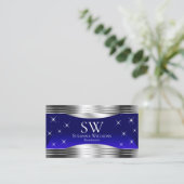 Kunstzinnige Night Sky Blue Silver Border Monogram Visitekaartje (Staand voorkant)