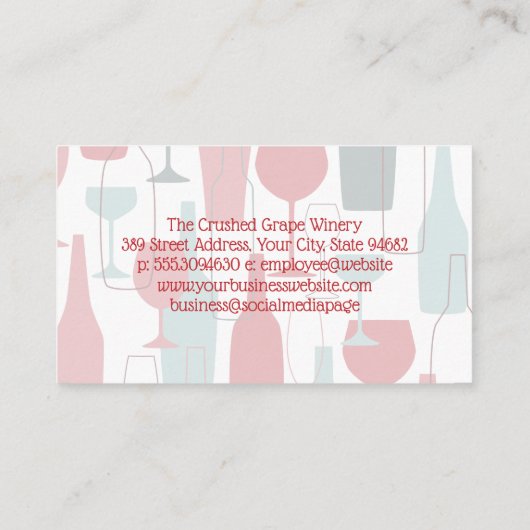 Kunstzinnige wijnflessen en glas visitekaartje (Achterkant)