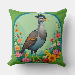 Kunstzinnige Wilde Vogel Omringd door Bloeiende Bl Kussen