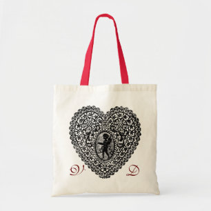 KUPID LACE HEART BLACK EN WHITPINK RED MONOGRAM TOTE BAG