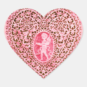 KUPID LACE HEART, roze rood zwart Hart Sticker