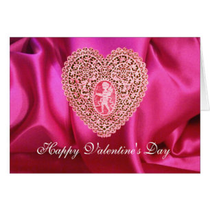 KUPID LACE HEART SILK FUCHSIA CLOTH, Pink Red